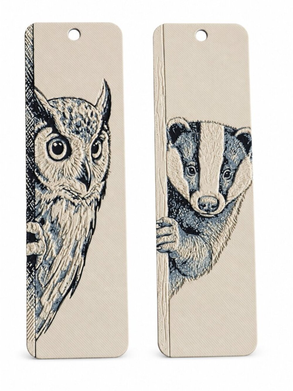 3D Printed Bookmark Set Owl & Badger Animal Bookmarks 6" x 1.75" Decorative Pair